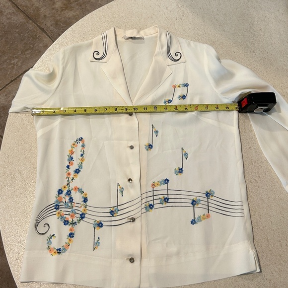 Malbe Original Musical Theme Blouse Rhinestone Buttons Vintage Size 12 - Picture 6 of 14
